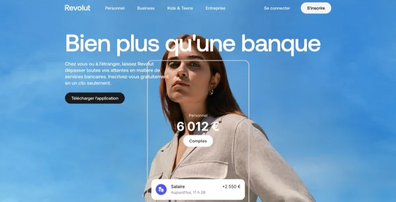 Revolut neobank app homepage showing account balance and instant transfers